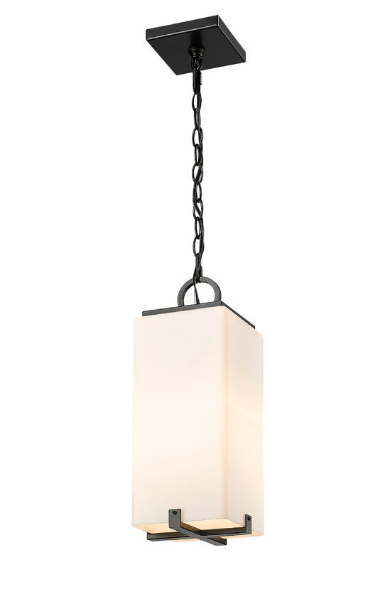 Z-Lite Sana 7" 1-Light Black Aluminum Outdoor Chain Mount Ceiling Fixture With White Opal Glass Shade