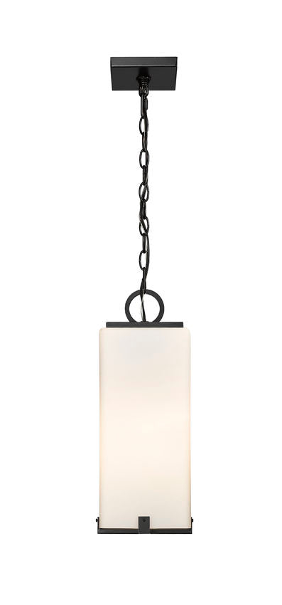 Z-Lite Sana 7" 1-Light Black Aluminum Outdoor Chain Mount Ceiling Fixture With White Opal Glass Shade