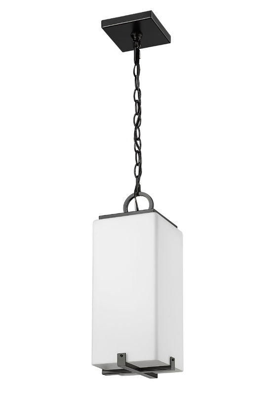Z-Lite Sana 7" 1-Light Black Aluminum Outdoor Chain Mount Ceiling Fixture With White Opal Glass Shade
