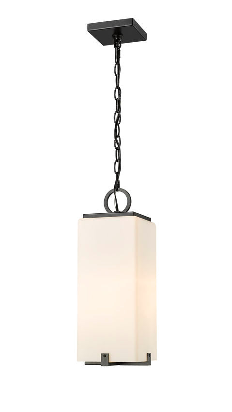 Z-Lite Sana 7" 1-Light Black Aluminum Outdoor Chain Mount Ceiling Fixture With White Opal Glass Shade