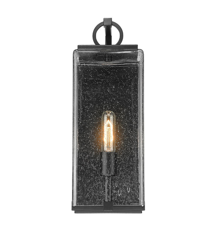 Z-Lite Sana 7" 1-Light Black Aluminum Outdoor Wall Sconce With Seedy Glass Shade