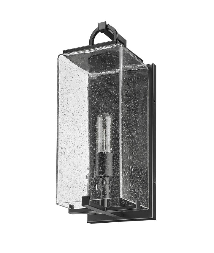 Z-Lite Sana 7" 1-Light Black Aluminum Outdoor Wall Sconce With Seedy Glass Shade