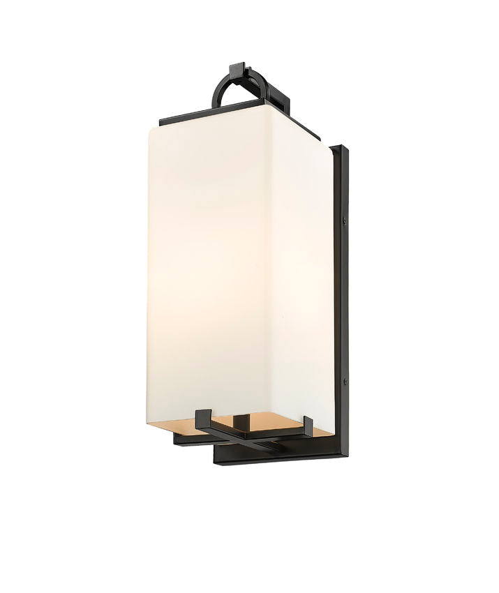 Z-Lite Sana 7" 1-Light Black Aluminum Outdoor Wall Sconce With White Opal Glass Shade