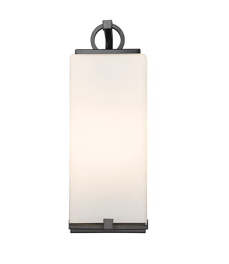 Z-Lite Sana 7" 1-Light Black Aluminum Outdoor Wall Sconce With White Opal Glass Shade