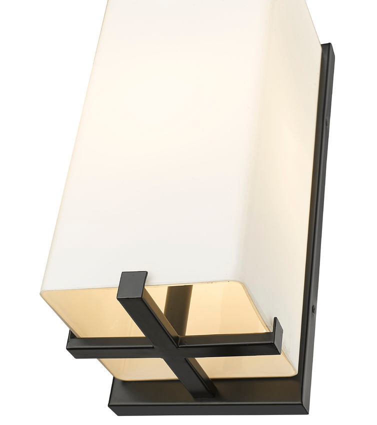 Z-Lite Sana 7" 1-Light Black Aluminum Outdoor Wall Sconce With White Opal Glass Shade