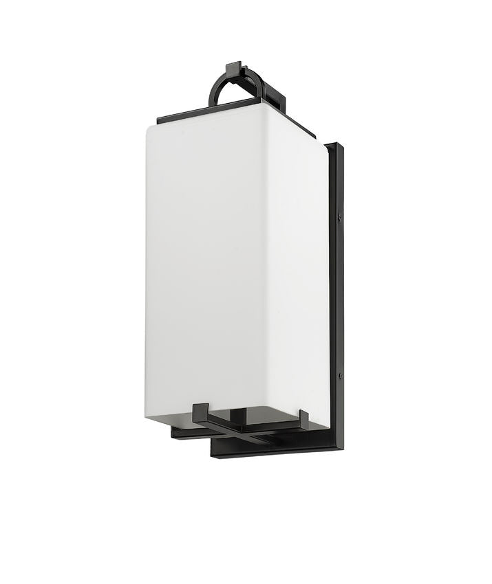 Z-Lite Sana 7" 1-Light Black Aluminum Outdoor Wall Sconce With White Opal Glass Shade