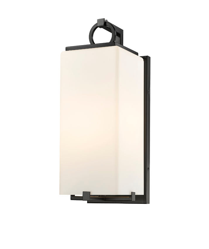 Z-Lite Sana 7" 1-Light Black Aluminum Outdoor Wall Sconce With White Opal Glass Shade