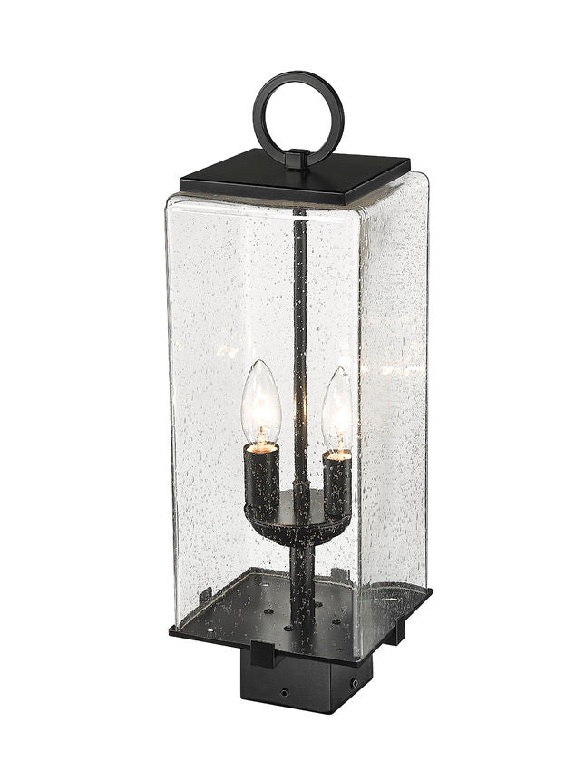 Z-Lite Sana 7" 2-Light Black Outdoor Post Mount Fixture With Seedy Glass Shade