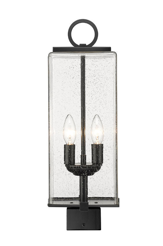 Z-Lite Sana 7" 2-Light Black Outdoor Post Mount Fixture With Seedy Glass Shade
