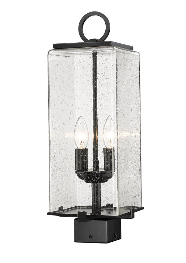 Z-Lite Sana 7" 2-Light Black Outdoor Post Mount Fixture With Seedy Glass Shade