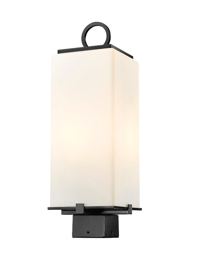 Z-Lite Sana 7" 2-Light Black Outdoor Post Mount Fixture With White Opal Glass Shade