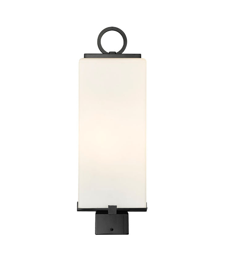 Z-Lite Sana 7" 2-Light Black Outdoor Post Mount Fixture With White Opal Glass Shade