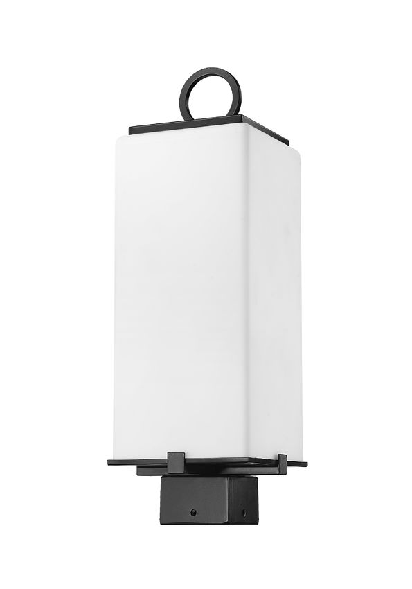 Z-Lite Sana 7" 2-Light Black Outdoor Post Mount Fixture With White Opal Glass Shade