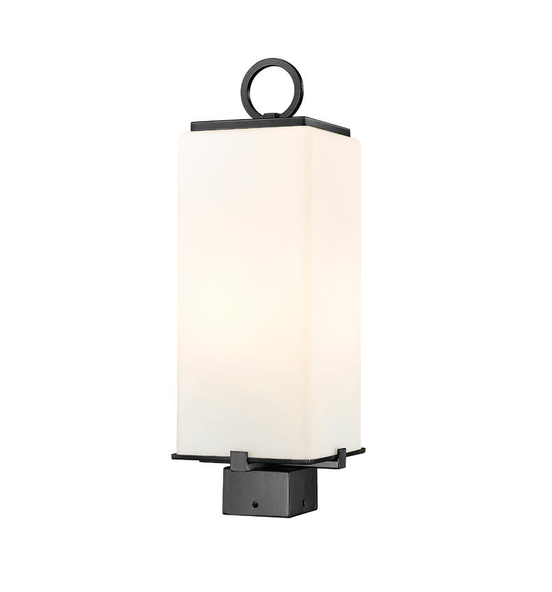 Z-Lite Sana 7" 2-Light Black Outdoor Post Mount Fixture With White Opal Glass Shade