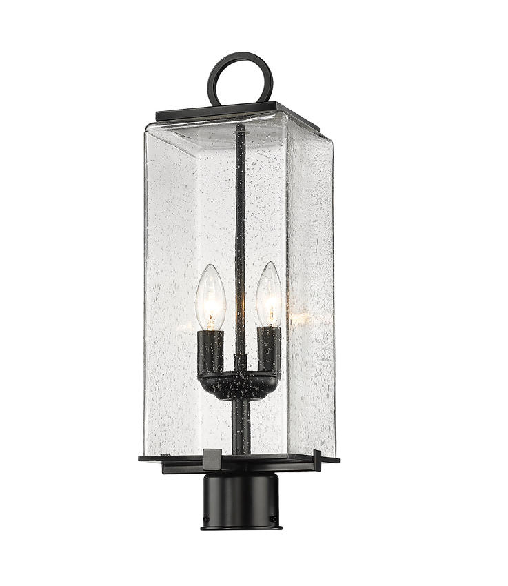 Z-Lite Sana 7" W x 20" H 2-Light Black Outdoor Post Mount Fixture With Seedy Glass Shade