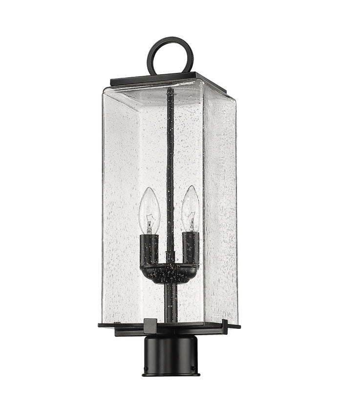 Z-Lite Sana 7" W x 20" H 2-Light Black Outdoor Post Mount Fixture With Seedy Glass Shade