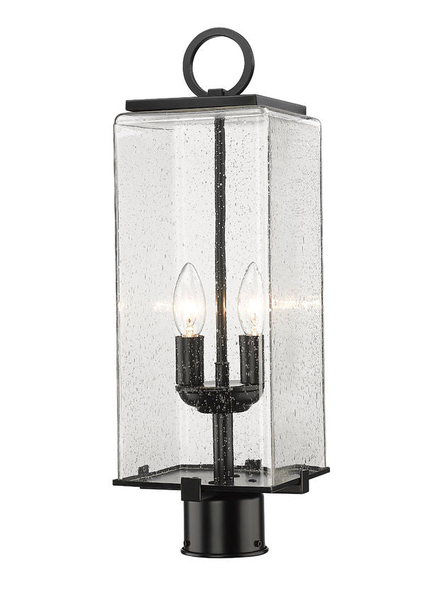 Z-Lite Sana 7" W x 20" H 2-Light Black Outdoor Post Mount Fixture With Seedy Glass Shade