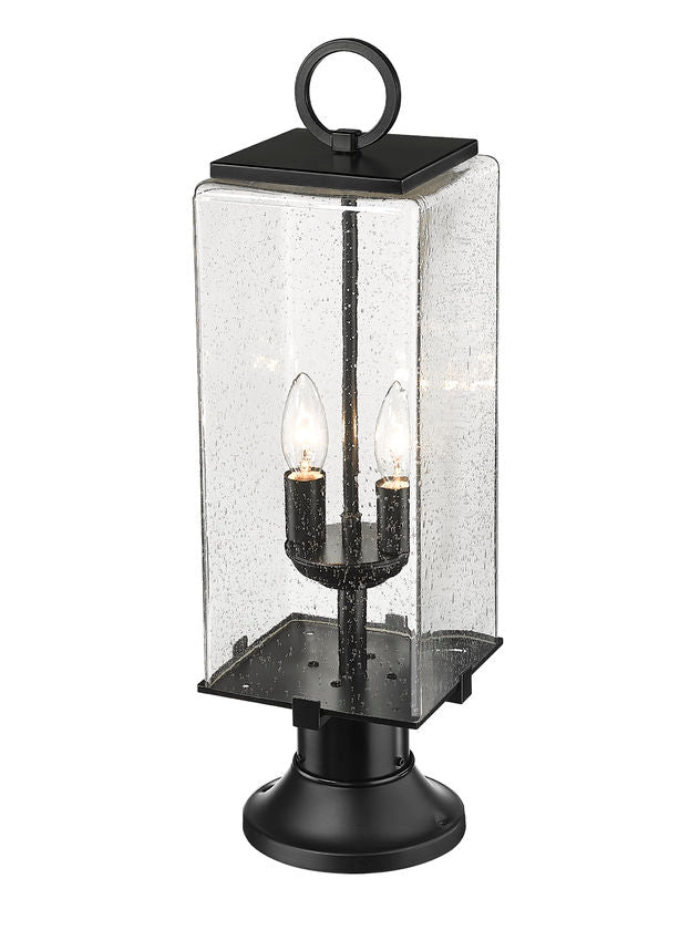 Z-Lite Sana 7" W x 22" H 2-Light Black Outdoor Pier Mounted Fixture and Round Pier Mount Hardware With Seedy Glass Shade