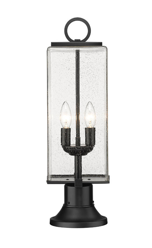 Z-Lite Sana 7" W x 22" H 2-Light Black Outdoor Pier Mounted Fixture and Round Pier Mount Hardware With Seedy Glass Shade