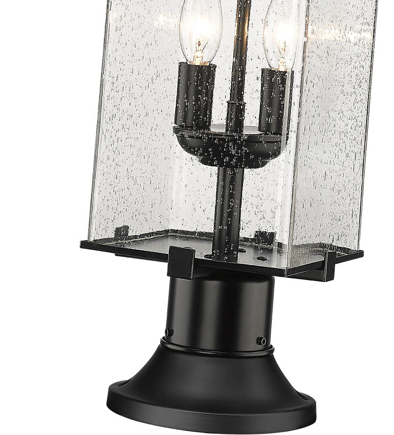 Z-Lite Sana 7" W x 22" H 2-Light Black Outdoor Pier Mounted Fixture and Round Pier Mount Hardware With Seedy Glass Shade