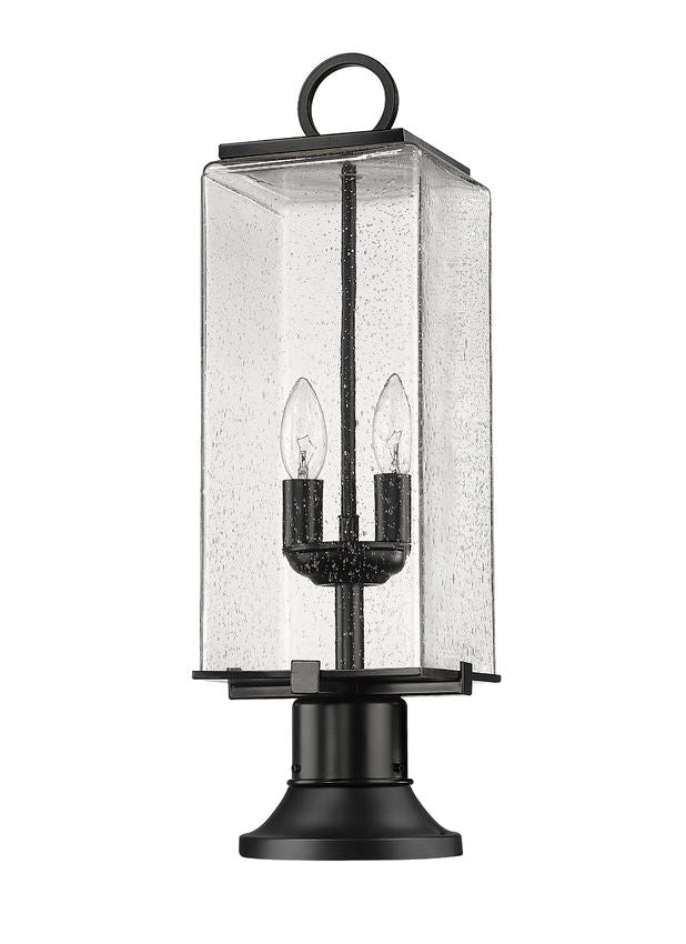 Z-Lite Sana 7" W x 22" H 2-Light Black Outdoor Pier Mounted Fixture and Round Pier Mount Hardware With Seedy Glass Shade