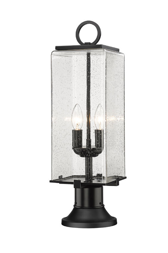 Z-Lite Sana 7" W x 22" H 2-Light Black Outdoor Pier Mounted Fixture and Round Pier Mount Hardware With Seedy Glass Shade