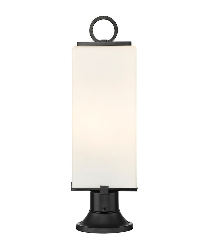 Z-Lite Sana 7" W x 22" H 2-Light Black Outdoor Pier Mounted Fixture and Round Pier Mount Hardware With White Opal Glass Shade