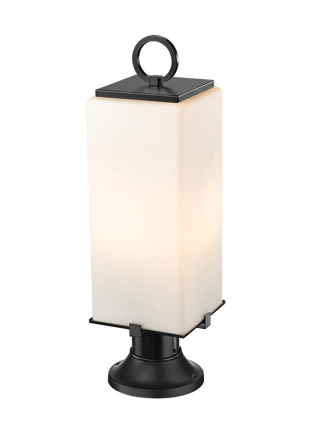 Z-Lite Sana 7" W x 22" H 2-Light Black Outdoor Pier Mounted Fixture and Round Pier Mount Hardware With White Opal Glass Shade