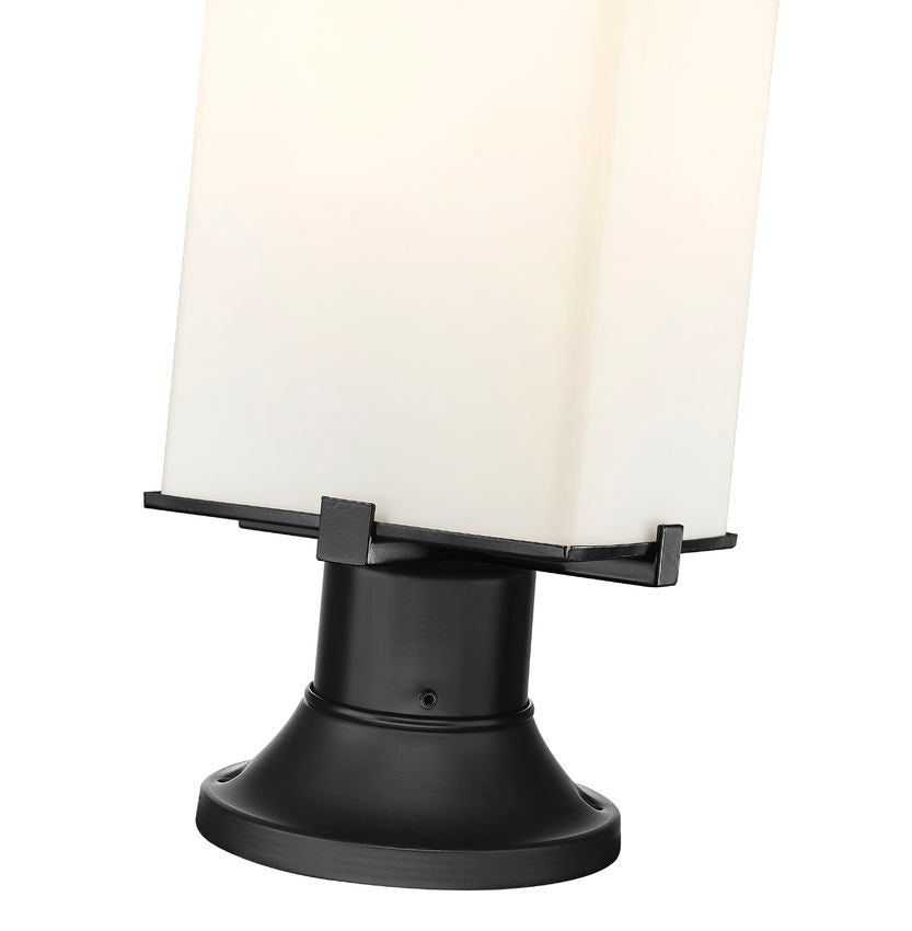 Z-Lite Sana 7" W x 22" H 2-Light Black Outdoor Pier Mounted Fixture and Round Pier Mount Hardware With White Opal Glass Shade