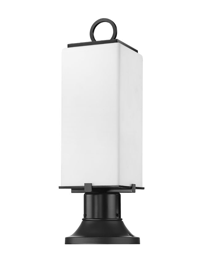 Z-Lite Sana 7" W x 22" H 2-Light Black Outdoor Pier Mounted Fixture and Round Pier Mount Hardware With White Opal Glass Shade