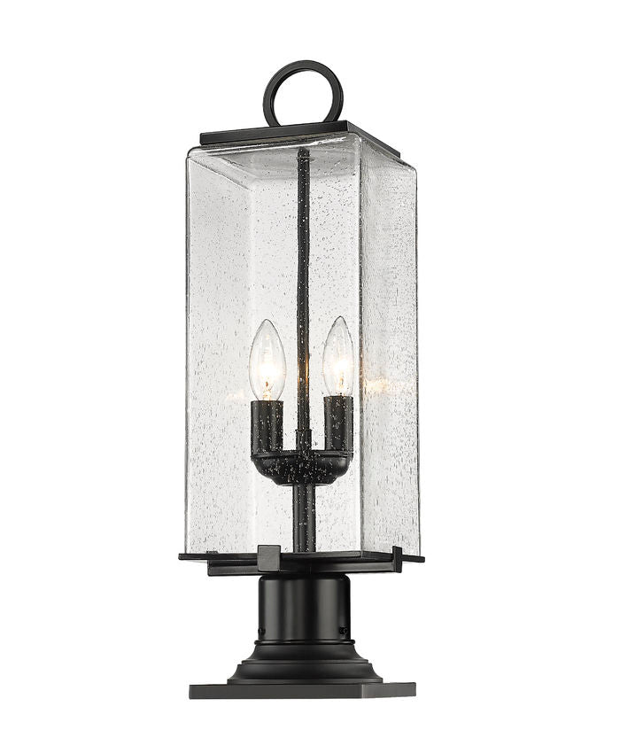 Z-Lite Sana 7" W x 22" H 2-Light Black Outdoor Pier Mounted Fixture and Square Pier Mount Hardware With Seedy Glass Shade