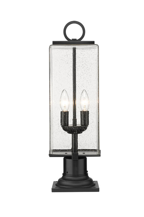 Z-Lite Sana 7" W x 22" H 2-Light Black Outdoor Pier Mounted Fixture and Square Pier Mount Hardware With Seedy Glass Shade