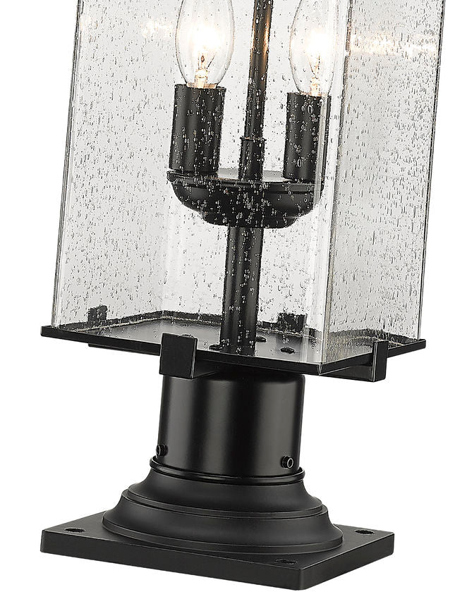 Z-Lite Sana 7" W x 22" H 2-Light Black Outdoor Pier Mounted Fixture and Square Pier Mount Hardware With Seedy Glass Shade
