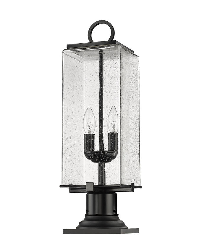 Z-Lite Sana 7" W x 22" H 2-Light Black Outdoor Pier Mounted Fixture and Square Pier Mount Hardware With Seedy Glass Shade