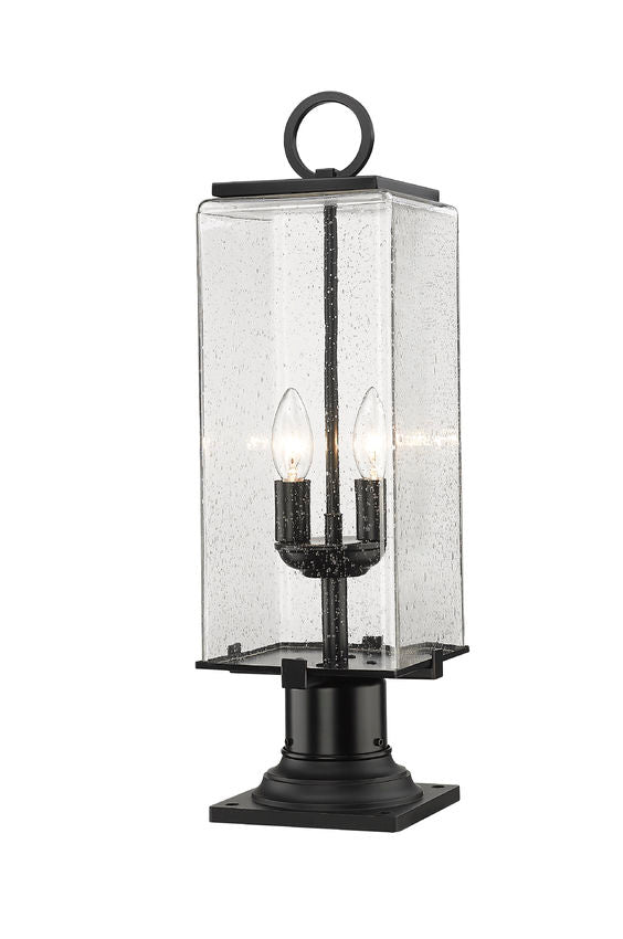 Z-Lite Sana 7" W x 22" H 2-Light Black Outdoor Pier Mounted Fixture and Square Pier Mount Hardware With Seedy Glass Shade