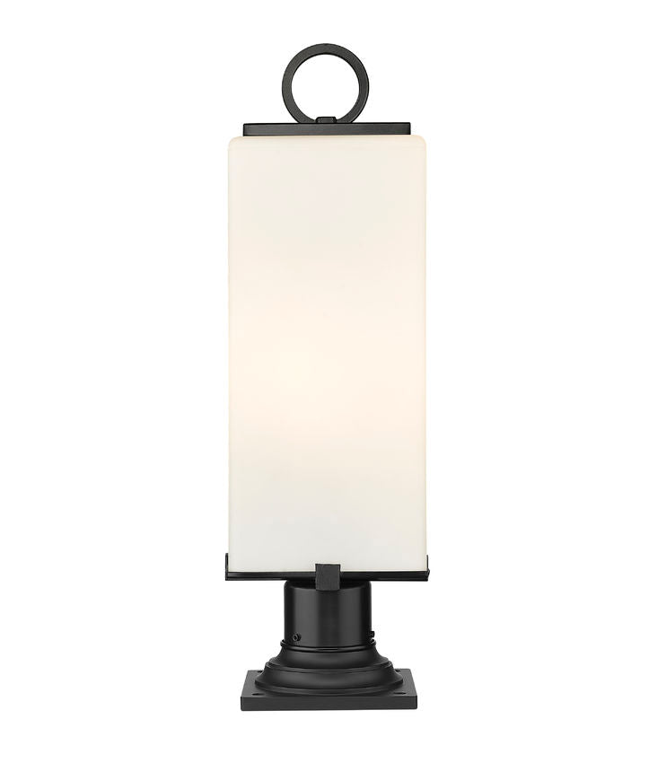 Z-Lite Sana 7" W x 22" H 2-Light Black Outdoor Pier Mounted Fixture and Square Pier Mount Hardware With White Opal Glass Shade