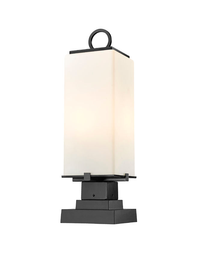 Z-Lite Sana 7" W x 22" H 2-Light Black Outdoor Pier Mounted Fixture and Square Pier Mount Hardware With White Opal Glass Shade