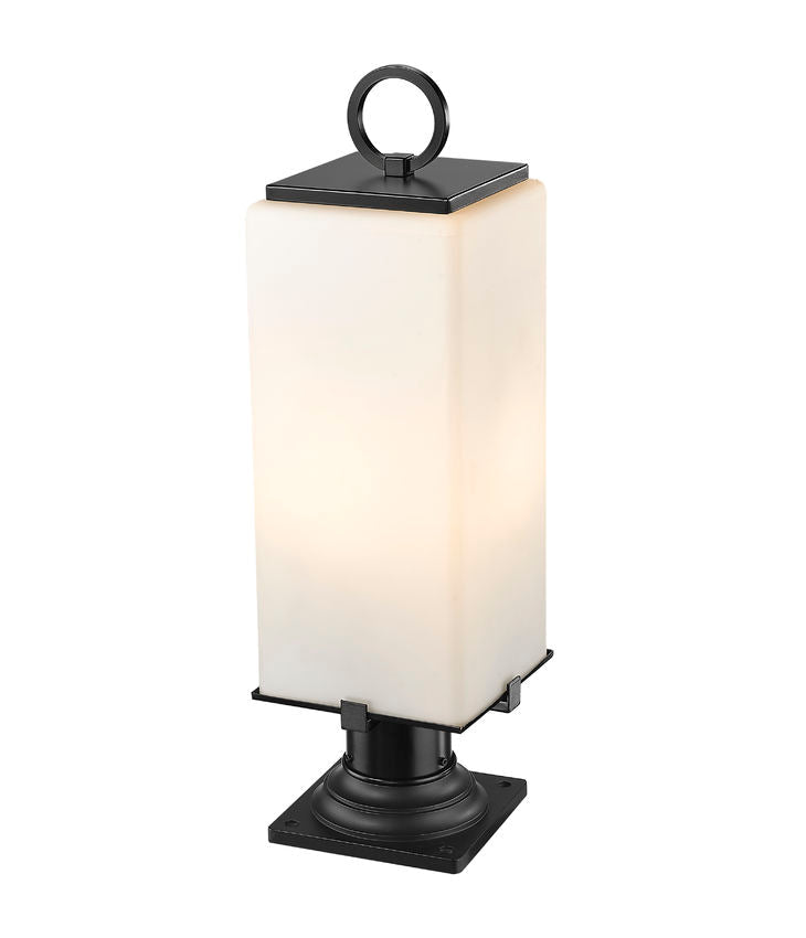 Z-Lite Sana 7" W x 22" H 2-Light Black Outdoor Pier Mounted Fixture and Square Pier Mount Hardware With White Opal Glass Shade