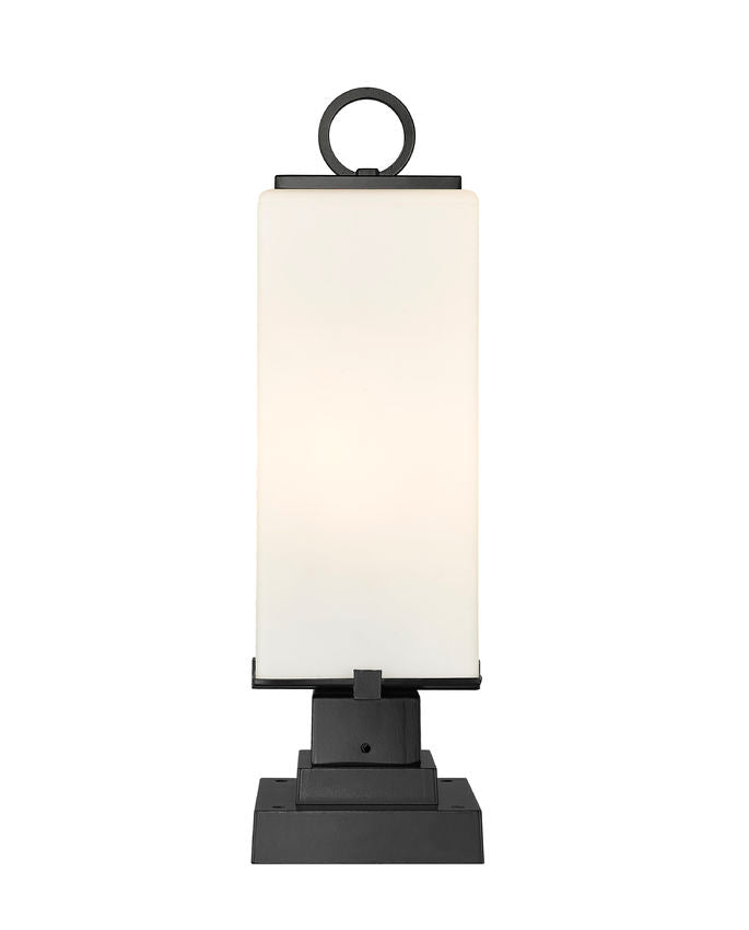 Z-Lite Sana 7" W x 22" H 2-Light Black Outdoor Pier Mounted Fixture and Square Pier Mount Hardware With White Opal Glass Shade