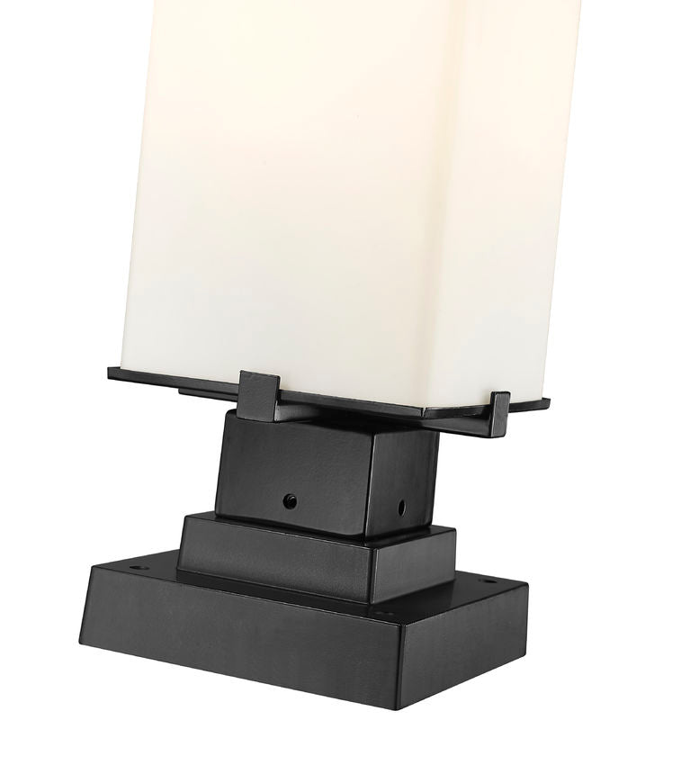 Z-Lite Sana 7" W x 22" H 2-Light Black Outdoor Pier Mounted Fixture and Square Pier Mount Hardware With White Opal Glass Shade