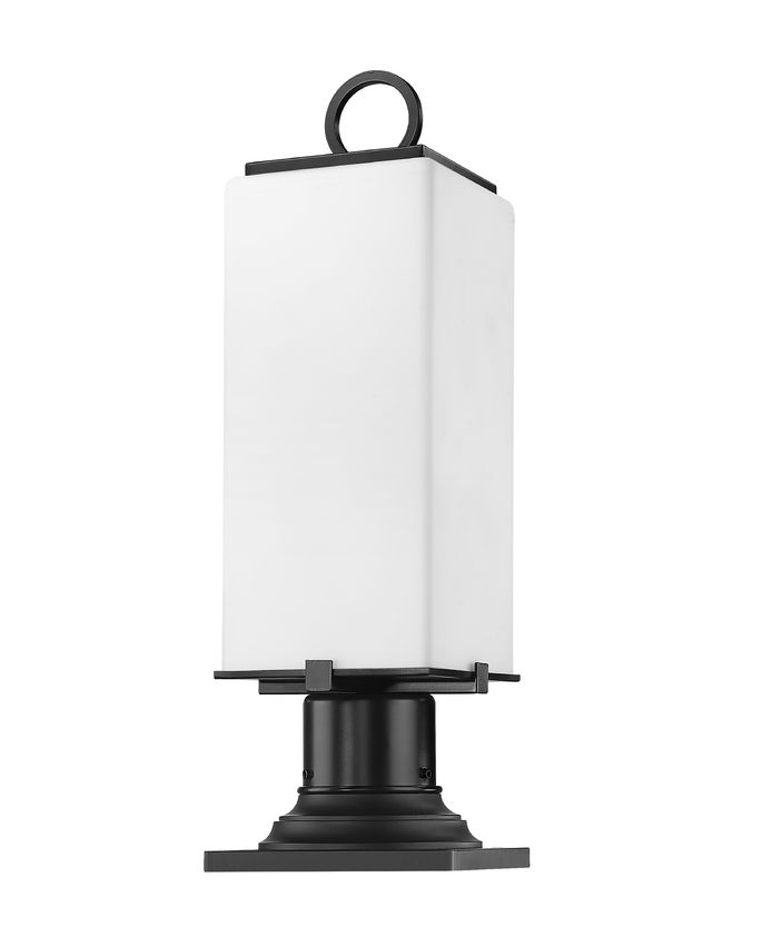 Z-Lite Sana 7" W x 22" H 2-Light Black Outdoor Pier Mounted Fixture and Square Pier Mount Hardware With White Opal Glass Shade