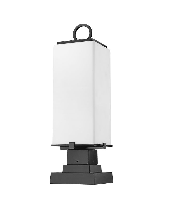 Z-Lite Sana 7" W x 22" H 2-Light Black Outdoor Pier Mounted Fixture and Square Pier Mount Hardware With White Opal Glass Shade