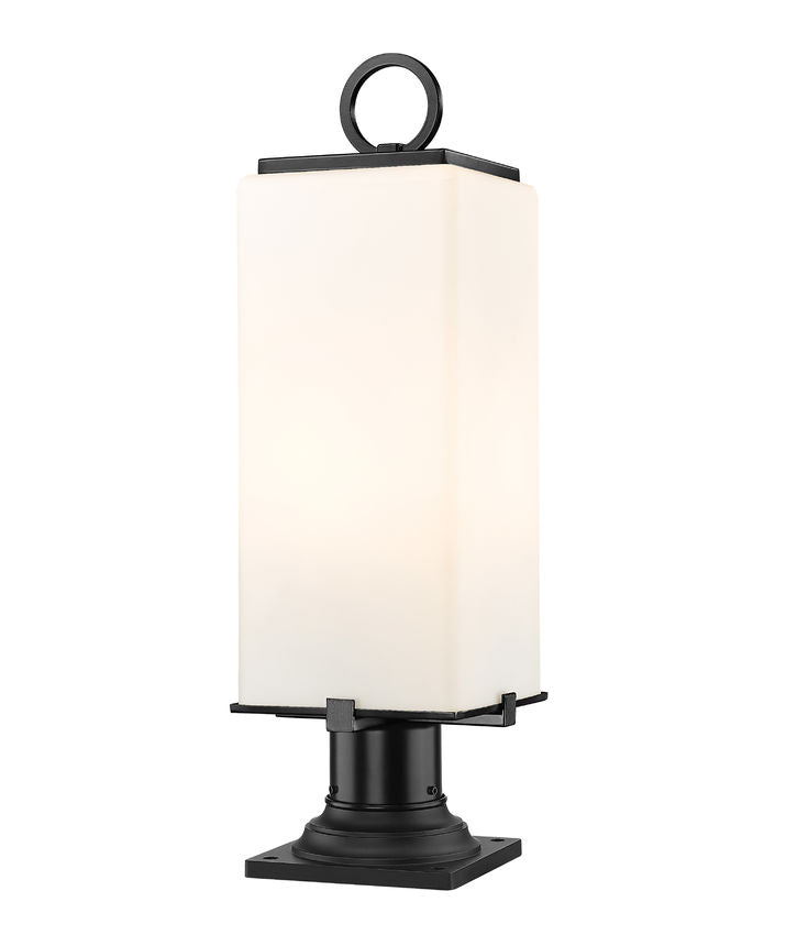 Z-Lite Sana 7" W x 22" H 2-Light Black Outdoor Pier Mounted Fixture and Square Pier Mount Hardware With White Opal Glass Shade