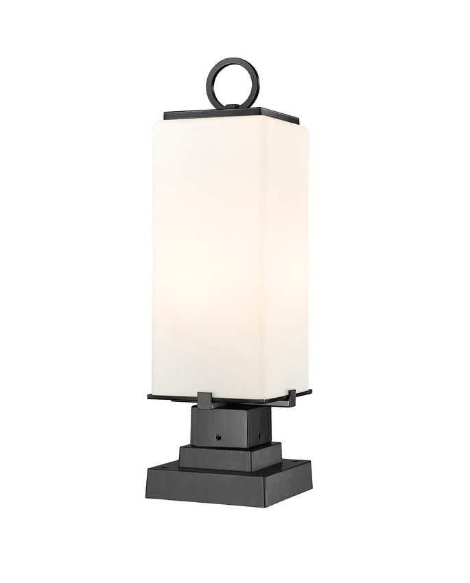 Z-Lite Sana 7" W x 22" H 2-Light Black Outdoor Pier Mounted Fixture and Square Pier Mount Hardware With White Opal Glass Shade