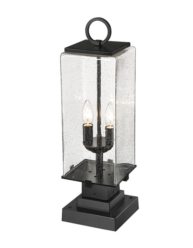 Z-Lite Sana 7" W x 23" H 2-Light Black Outdoor Pier Mounted Fixture and Square Pier Mount Hardware With Seedy Glass Shade
