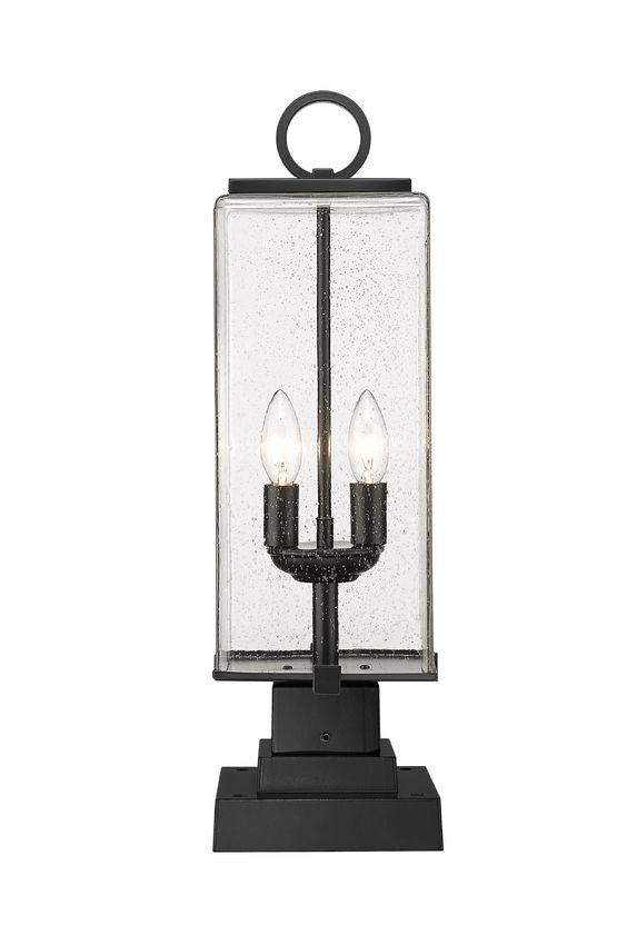 Z-Lite Sana 7" W x 23" H 2-Light Black Outdoor Pier Mounted Fixture and Square Pier Mount Hardware With Seedy Glass Shade