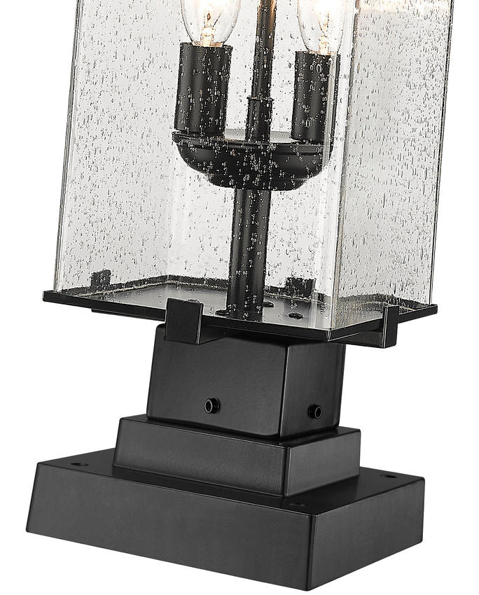 Z-Lite Sana 7" W x 23" H 2-Light Black Outdoor Pier Mounted Fixture and Square Pier Mount Hardware With Seedy Glass Shade