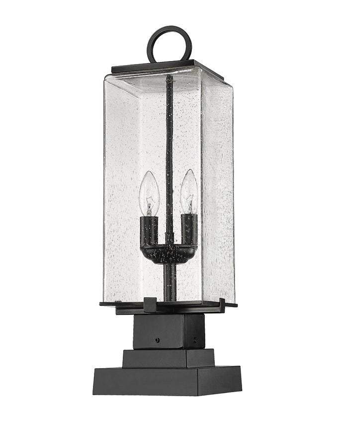 Z-Lite Sana 7" W x 23" H 2-Light Black Outdoor Pier Mounted Fixture and Square Pier Mount Hardware With Seedy Glass Shade