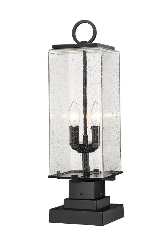 Z-Lite Sana 7" W x 23" H 2-Light Black Outdoor Pier Mounted Fixture and Square Pier Mount Hardware With Seedy Glass Shade