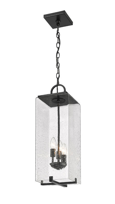 Z-Lite Sana 8" 3-Light Black Aluminum Outdoor Chain Mount Ceiling Fixture With Seedy Glass Shade
